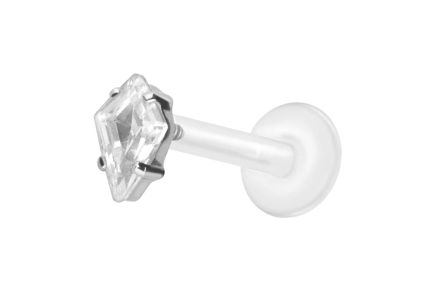 PTFE Labret Piercing mit Innengewinde + Titan-Aufsatz KRISTALLRAUTE